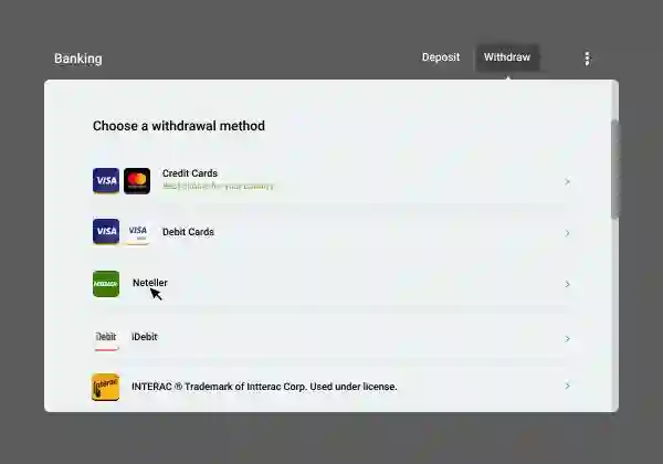 elect card method for withdrawals